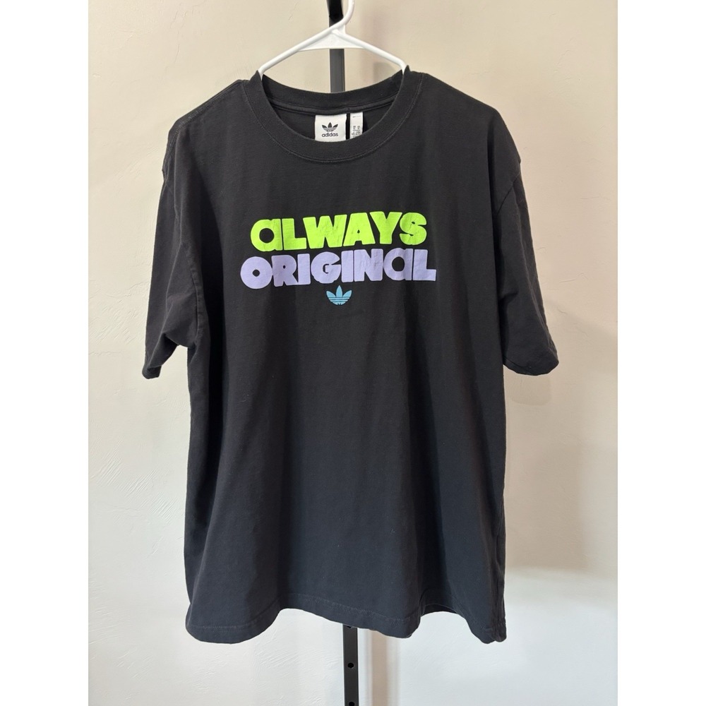 Adidas Black Spell-Out Logo T-Shirt, Adult XL, 3-Stripe‎ Cotton Streetwear